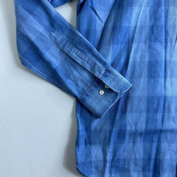 Peter Millar Blue Plaid Check 100% Linen Button-down Shirt Mens Size Large Prep - Picture 5 of 9